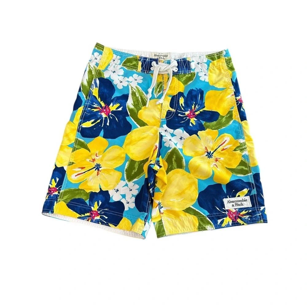 Abercrombie & Fitch Men Swim Board Shorts Medium Floral Surf Beach Y2K 90s FF2-3